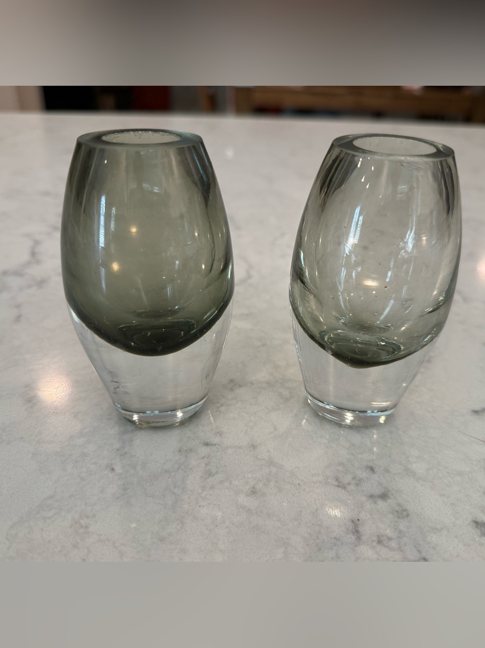 Holmegaard vintage Danish smoke gray vase taper candle holders, set of 2